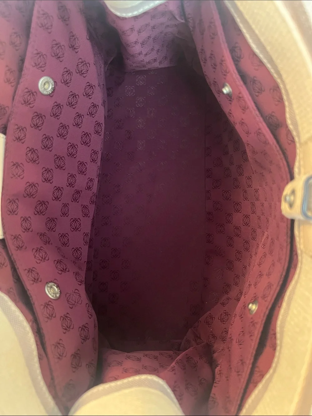 Loewe Canvas Logo Patch with Plum Monogram Interior Lining
